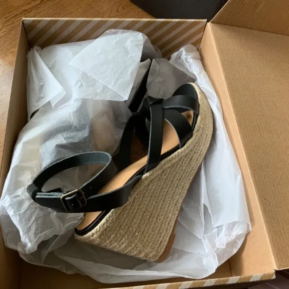 Soludos Charlotte Knotted Black Leather Wedge Espadrille Platform Sandal 9