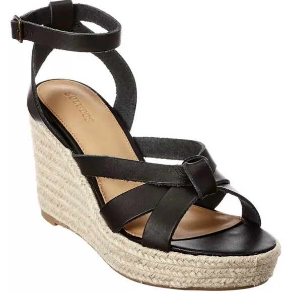 Soludos Charlotte Knotted Black Leather Wedge Espadrille Platform Sandal 9