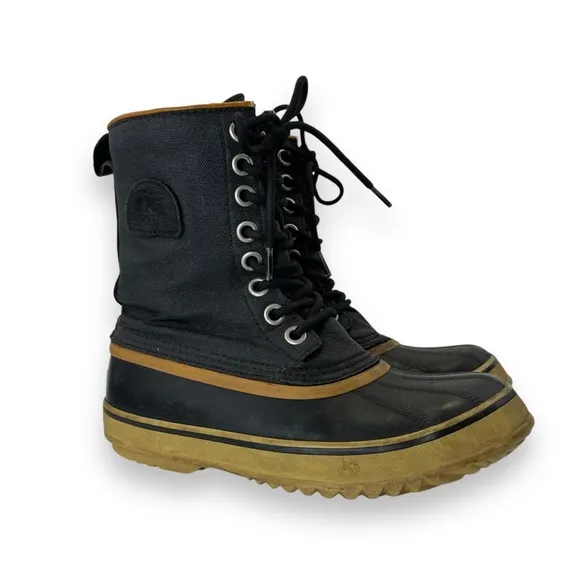 Sorel 1964 Premium Black Canvas Rubber Lace-Up Insulated Waterproof Snow Boot 7