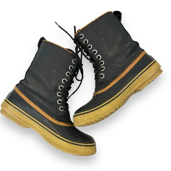 Sorel 1964 Premium Black Canvas Rubber Lace-Up Insulated Waterproof Snow Boot 7