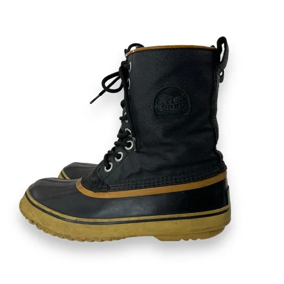 Sorel 1964 Premium Black Canvas Rubber Lace-Up Insulated Waterproof Snow Boot 7