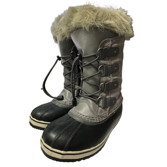 Sorel Joan of Arctic Boots Youth Size 3 Gray Black Waterproof Insulated Winter