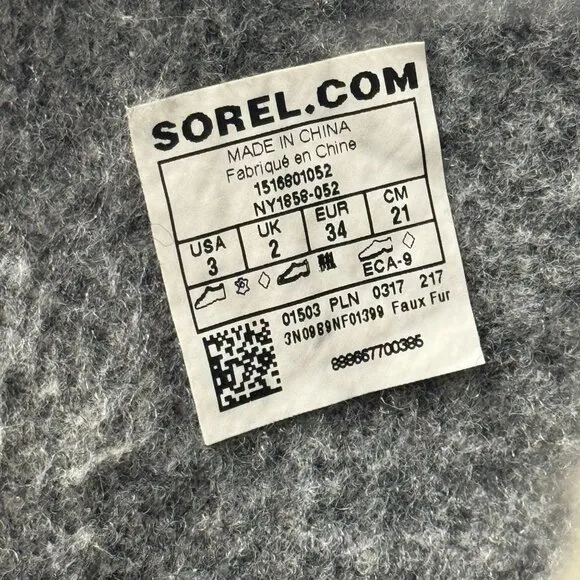 Sorel Joan of Arctic Boots Youth Size 3 Gray Black Waterproof Insulated Winter