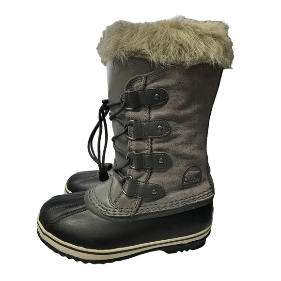 Sorel Joan of Arctic Boots Youth Size 3 Gray Black Waterproof Insulated Winter