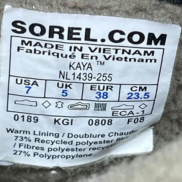Sorel Kaya Boots Women Size 7 Fleece Insulated Taupe Snow Winter Mocs NL1439-255