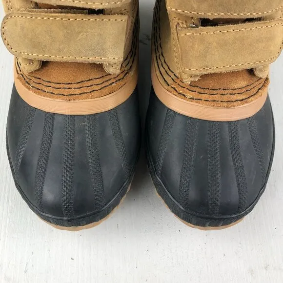 Sorel Kids Size 10 Cheyanne Brown Leather Waterproof Strap Duck Winter Boots