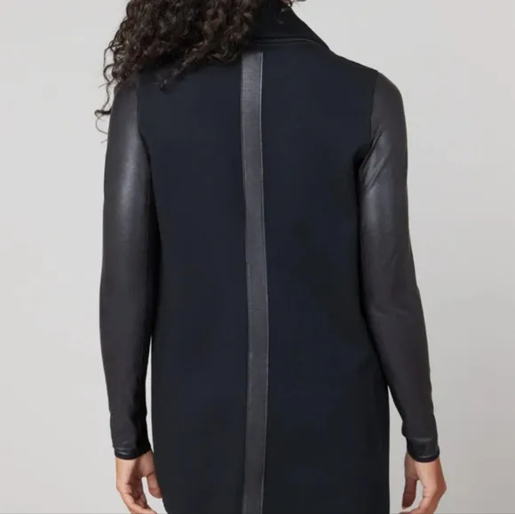 SPANX Faux Leather Convertible Jacket Black Cardigan Long Sleeve Drape Wral