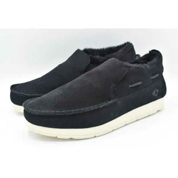 Sperry Men Size 11.5 Moc Sider Black Suede Lined Slip on Boots Shoes STS23724