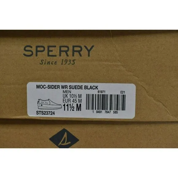 Sperry Men Size 11.5 Moc Sider Black Suede Lined Slip on Boots Shoes STS23724