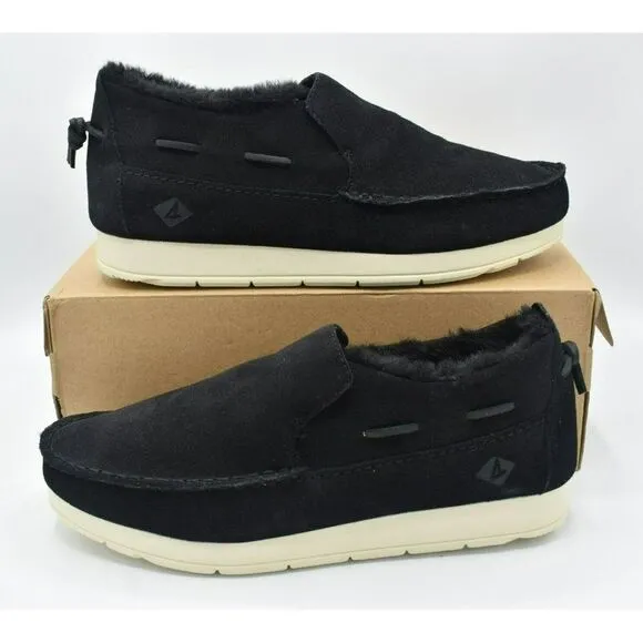 Sperry Men Size 11.5 Moc Sider Black Suede Lined Slip on Boots Shoes STS23724