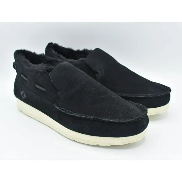 Sperry Men Size 9 Moc Sider Black Suede Microfleece Lined Slip on Boots STS23724