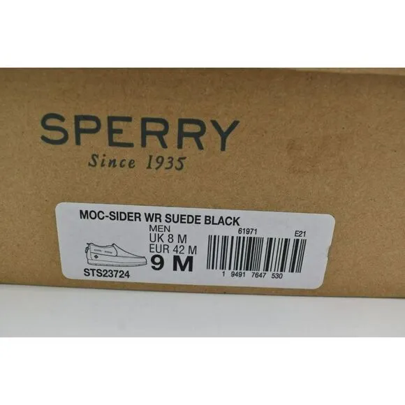 Sperry Men Size 9 Moc Sider Black Suede Microfleece Lined Slip on Boots STS23724