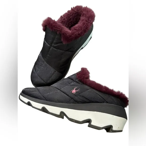 Spyder Blackberry Fur-Lined Slip-On Shoes slippers Sz 10 EUC Comfy Quilted outer