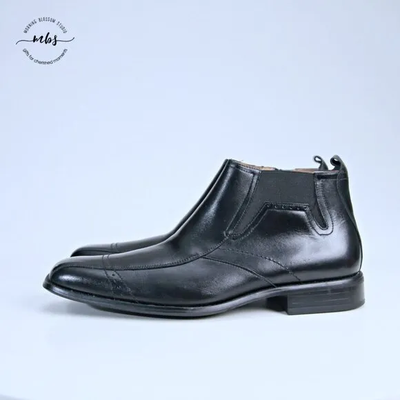 Stacy Adams Leather Moc Toe Chelsea Boots Black Men 10