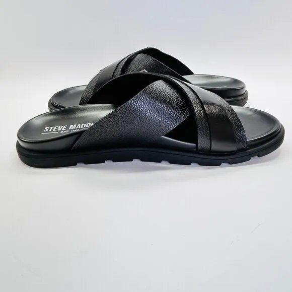 Steve Madden Atler Sandals Mens Size 11 M Black Leather Slide Buckle Casual