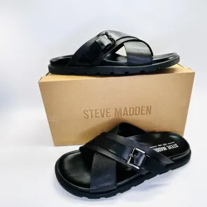 Steve Madden Atler Sandals Mens Size 11 M Black Leather Slide Buckle Casual