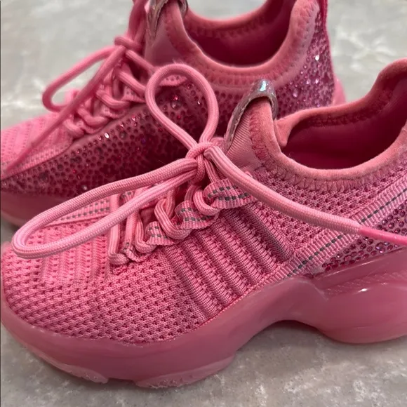 Steve Madden Neon Pink Rhinestone Sparkle Knit SM NY90 Sneakers EUC