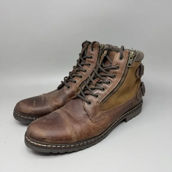 Steve Madden Welcome Boots Men 10.5 Ankle Leather Chelsea Combat Zip Buckle