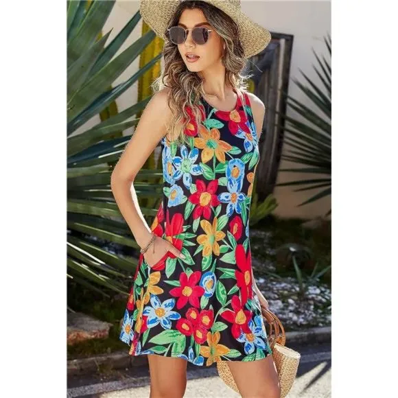 Summer Dresses for Women Beach 05 Black Floral