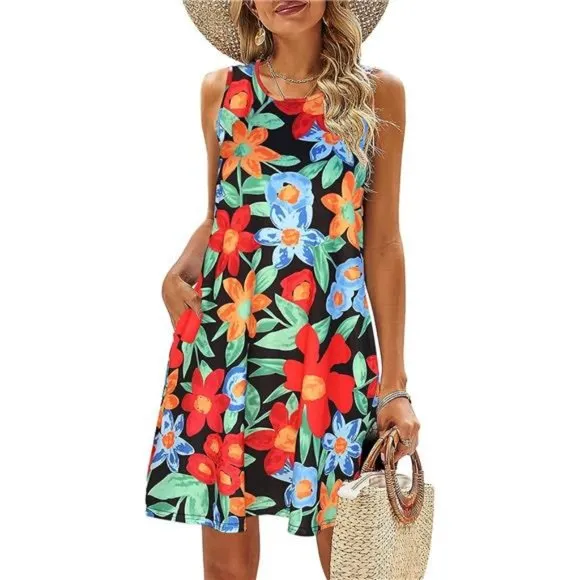 Summer Dresses for Women Beach 05 Black Floral