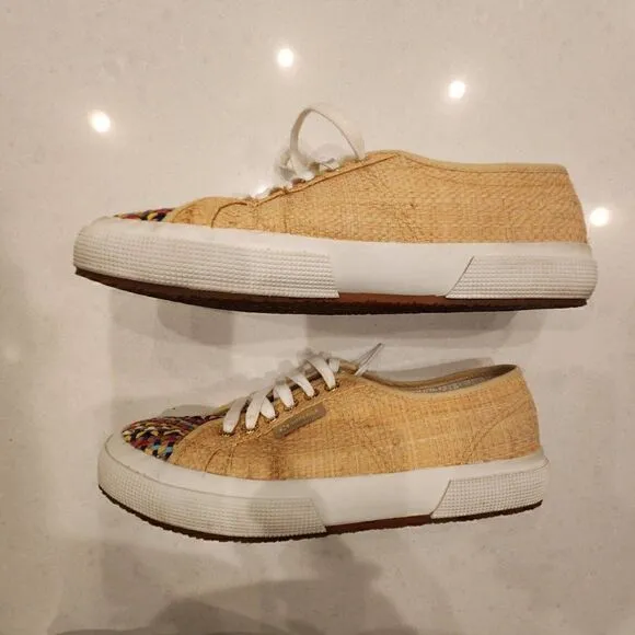 Superga Italian Brand shoe, 2750 Raffia Multi. Woman’s sneakers size 9