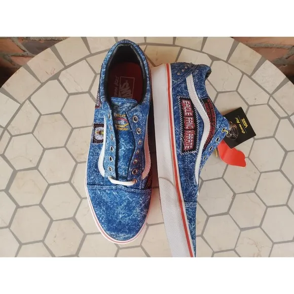 Sz 10 NEW Vans Cobra Kai Eagle Fang Old Skool Skate Shoes Mens Denim Blue