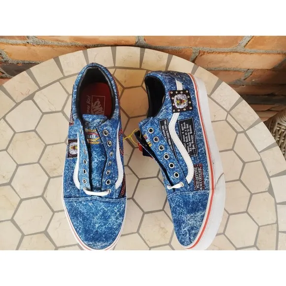 Sz 10 NEW Vans Cobra Kai Eagle Fang Old Skool Skate Shoes Mens Denim Blue