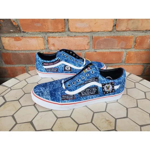 Sz 10 NEW Vans Cobra Kai Eagle Fang Old Skool Skate Shoes Mens Denim Blue