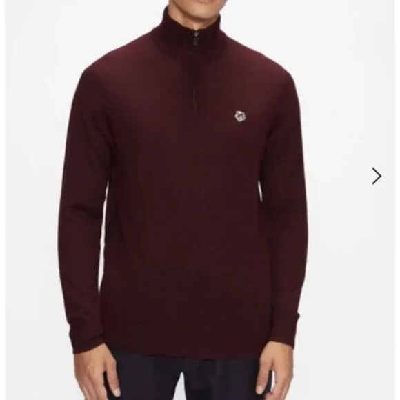Ted Baker Men's XL Pullover Burgundy Half Zip Long Slv Sweater Mock Neck Zip Up