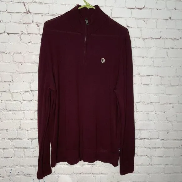 Ted Baker Men's XL Pullover Burgundy Half Zip Long Slv Sweater Mock Neck Zip Up