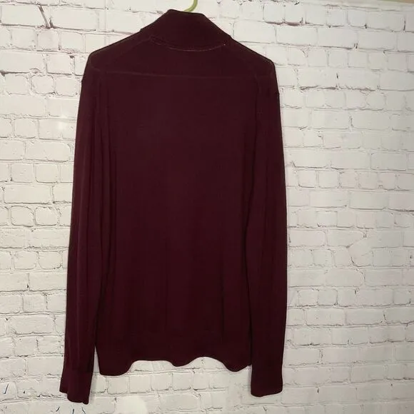 Ted Baker Men's XL Pullover Burgundy Half Zip Long Slv Sweater Mock Neck Zip Up