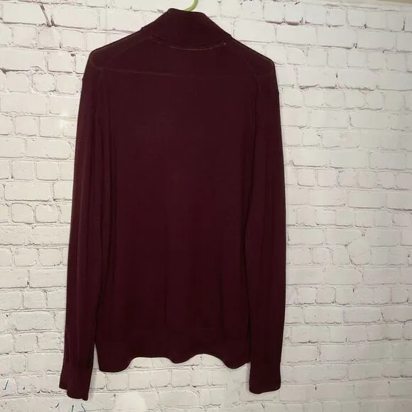 Ted Baker Men's XL Pullover Burgundy Half Zip Long Slv Sweater Mock Neck Zip Up