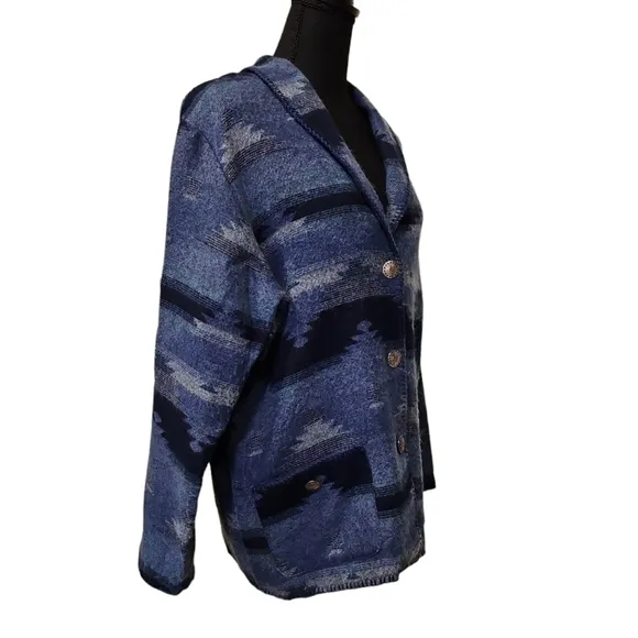 Teddi Rare 80's Navajo Pattern Knit Button Up Cardigan Blue 100% Acrylic Size M