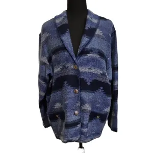Teddi Rare 80's Navajo Pattern Knit Button Up Cardigan Blue 100% Acrylic Size M