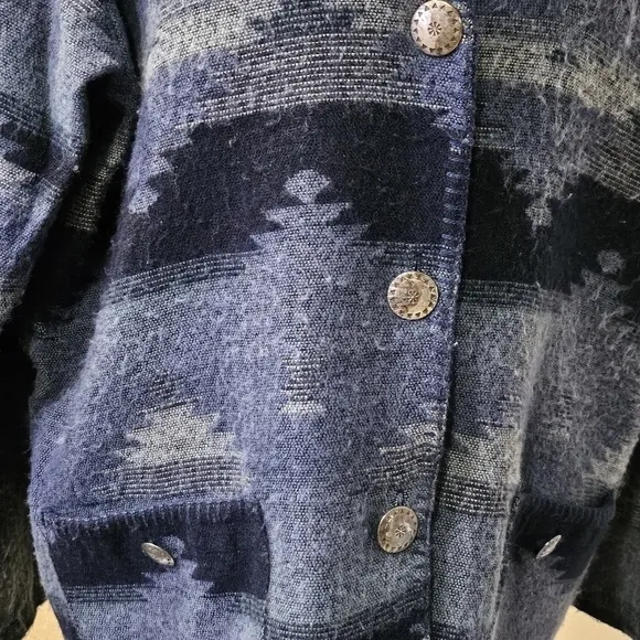 Teddi Rare 80's Navajo Pattern Knit Button Up Cardigan Blue 100% Acrylic Size M