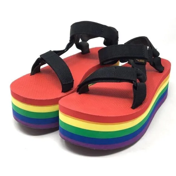 Teva Flatform Universal Rainbow Pride Platform Sandals Womens Size 9