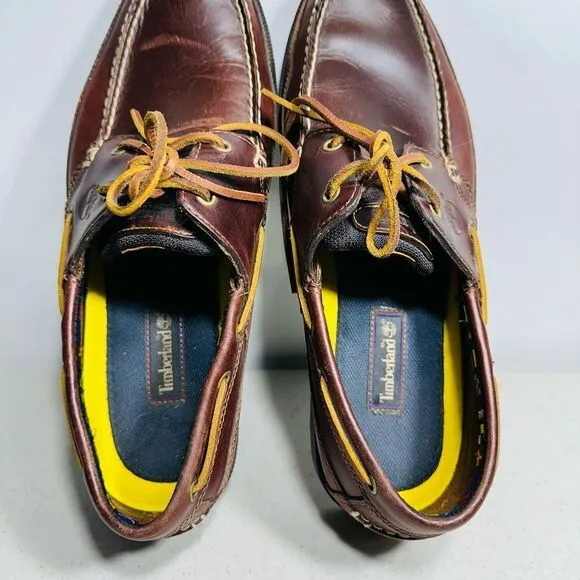 Timberland Kia Wah Bay Brown Leather 2 Eye Classic Men's Boat Shoes Sz 12M