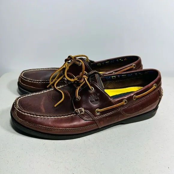 Timberland Kia Wah Bay Brown Leather 2 Eye Classic Men's Boat Shoes Sz 12M