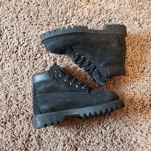 Timberland premium 6&quot; waterproof boot lace up nubuck leather black toddler 9