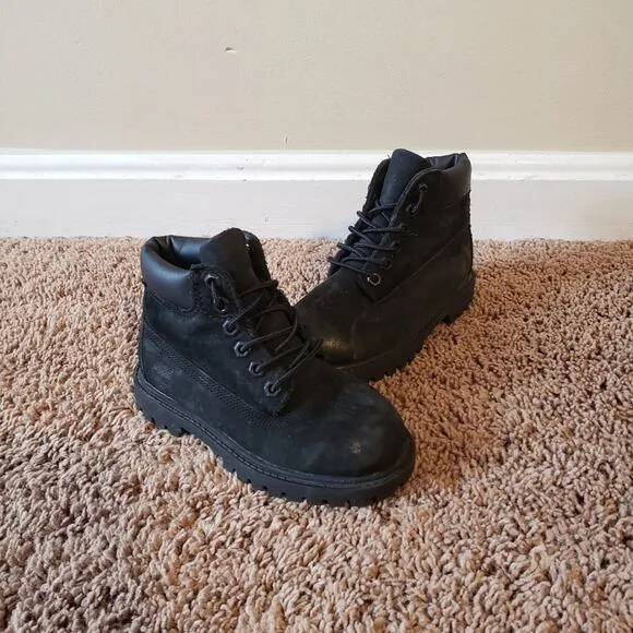 Timberland premium 6&quot; waterproof boot lace up nubuck leather black toddler 9