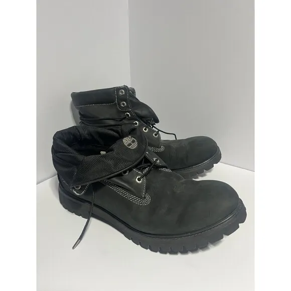 Timberland Roll Top Black boots Men Size 13 Silver Stitch