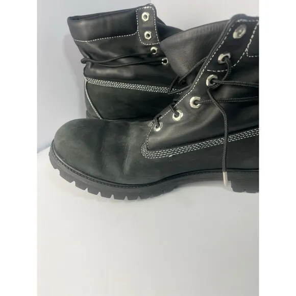 Timberland Roll Top Black boots Men Size 13 Silver Stitch