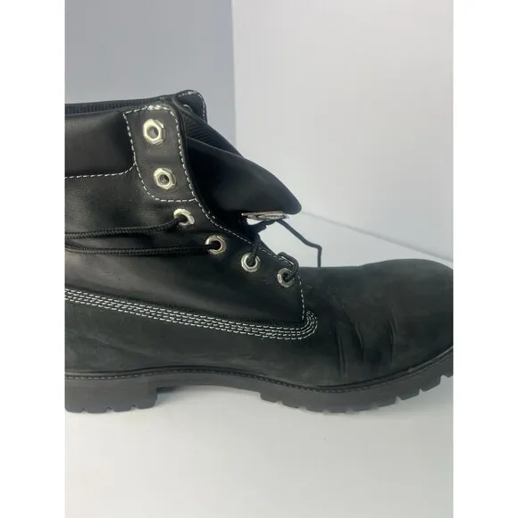 Timberland Roll Top Black boots Men Size 13 Silver Stitch