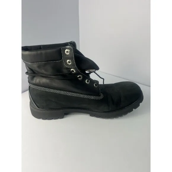 Timberland Roll Top Black boots Men Size 13 Silver Stitch