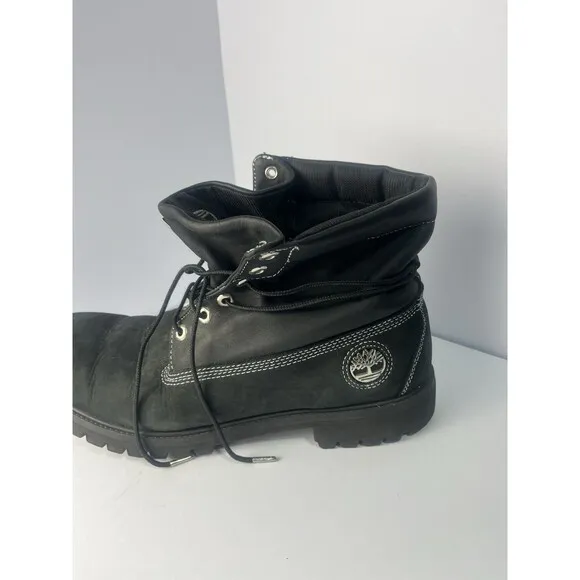 Timberland Roll Top Black boots Men Size 13 Silver Stitch