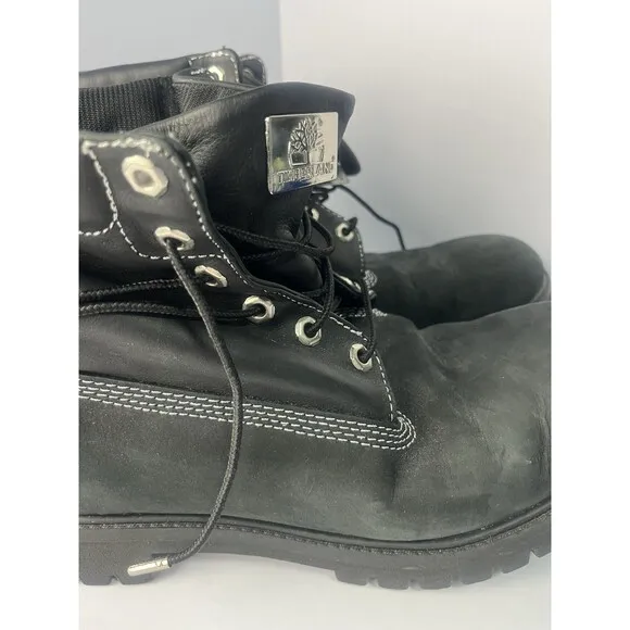 Timberland Roll Top Black boots Men Size 13 Silver Stitch
