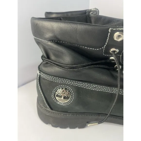 Timberland Roll Top Black boots Men Size 13 Silver Stitch