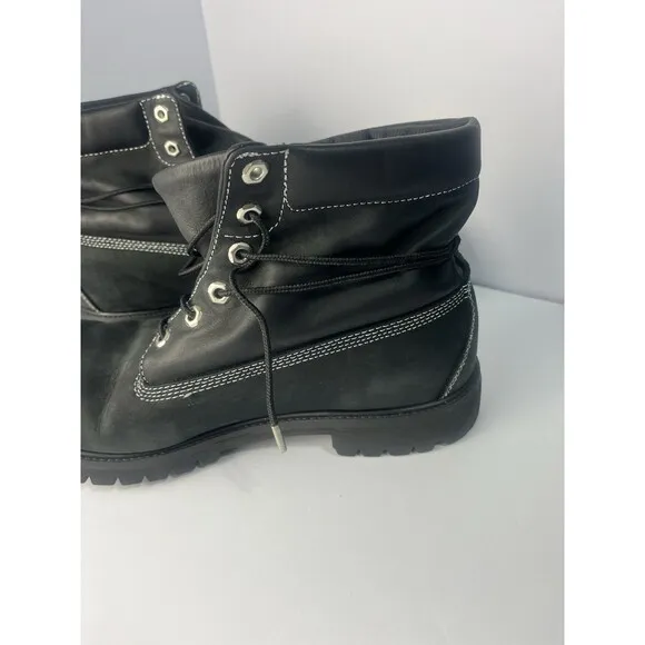 Timberland Roll Top Black boots Men Size 13 Silver Stitch