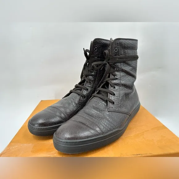 Tod’s Brown Buffalo Leather Lace-up Combat Boots Size 10 EU/11 USA