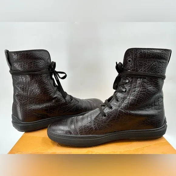 Tod’s Brown Buffalo Leather Lace-up Combat Boots Size 10 EU/11 USA